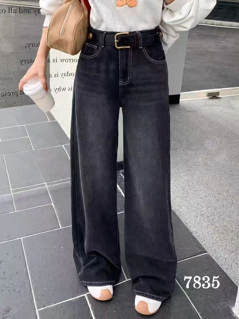 窄版直筒裤女2025秋季新款黑灰色百搭显瘦拖地牛仔裤7835