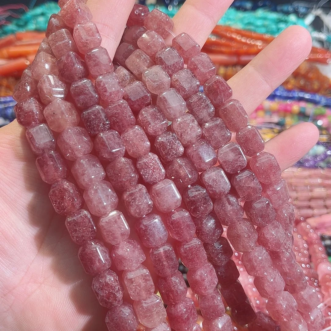 玛瑙/玉髓未镶嵌珠宝半成品草莓晶方糖一条10mm