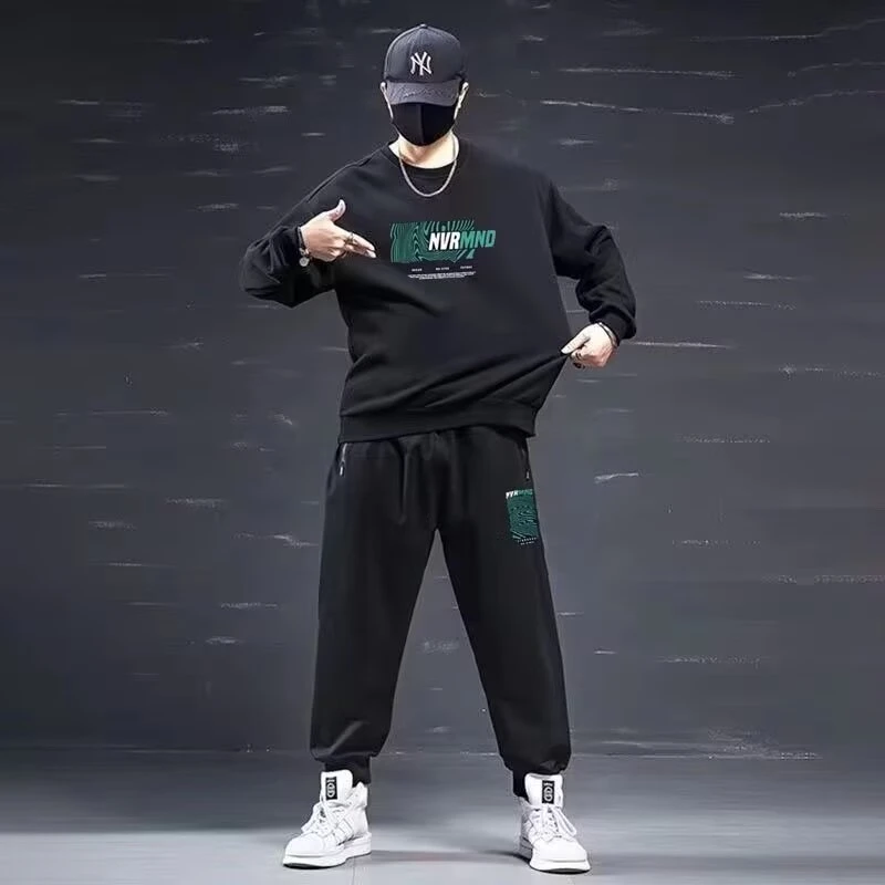 大码男士秋冬运动套装2025新款加肥加大宽松休闲卫衣男生一整套潮