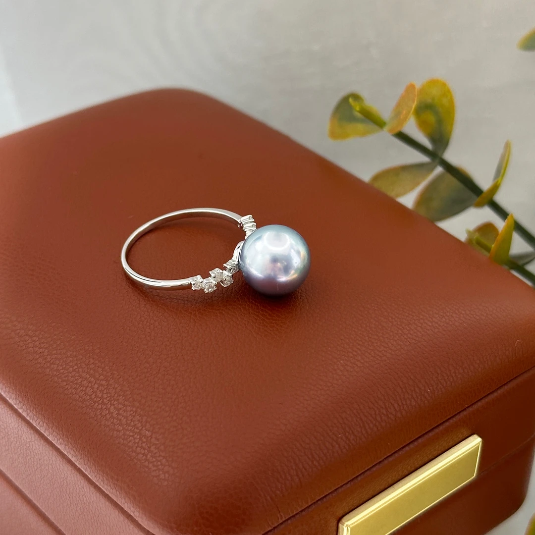 【霁月灰】 大溪地铂金灰  10-11mm 18k白金 海水珍珠戒指