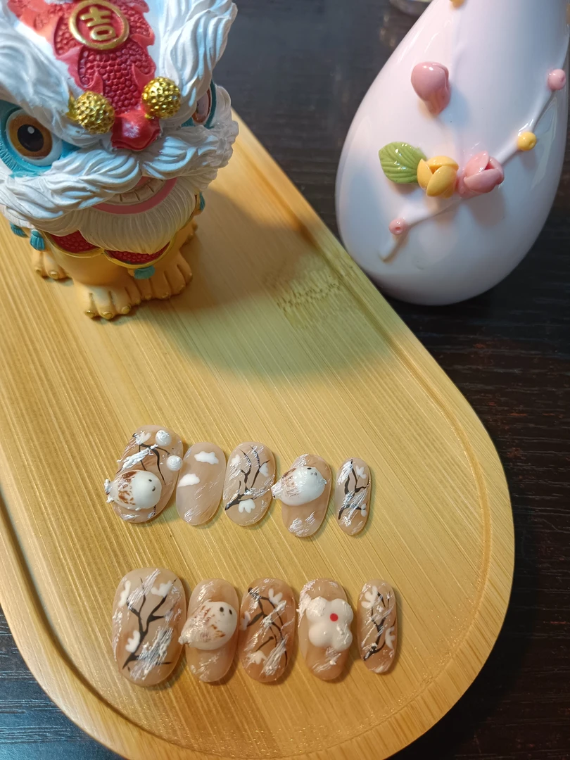 长尾山雀｜肥啾百搭砂糖可爱款棉花手绘穿戴甲片纯手工穿戴甲