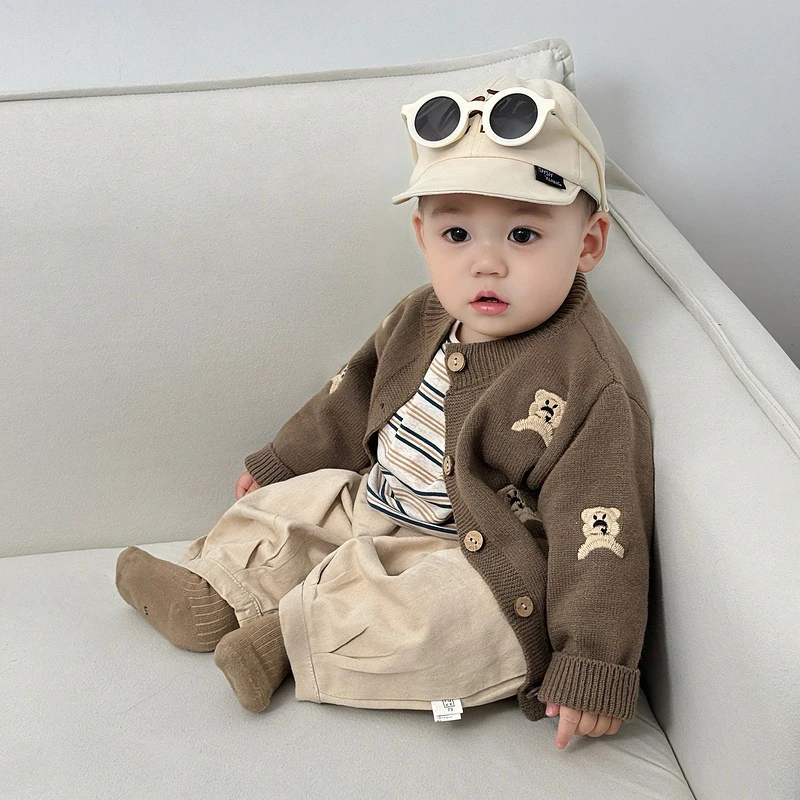 男童针织开衫外套春秋打底衫宝宝春装新款儿童韩版灯笼裤子毛衣潮