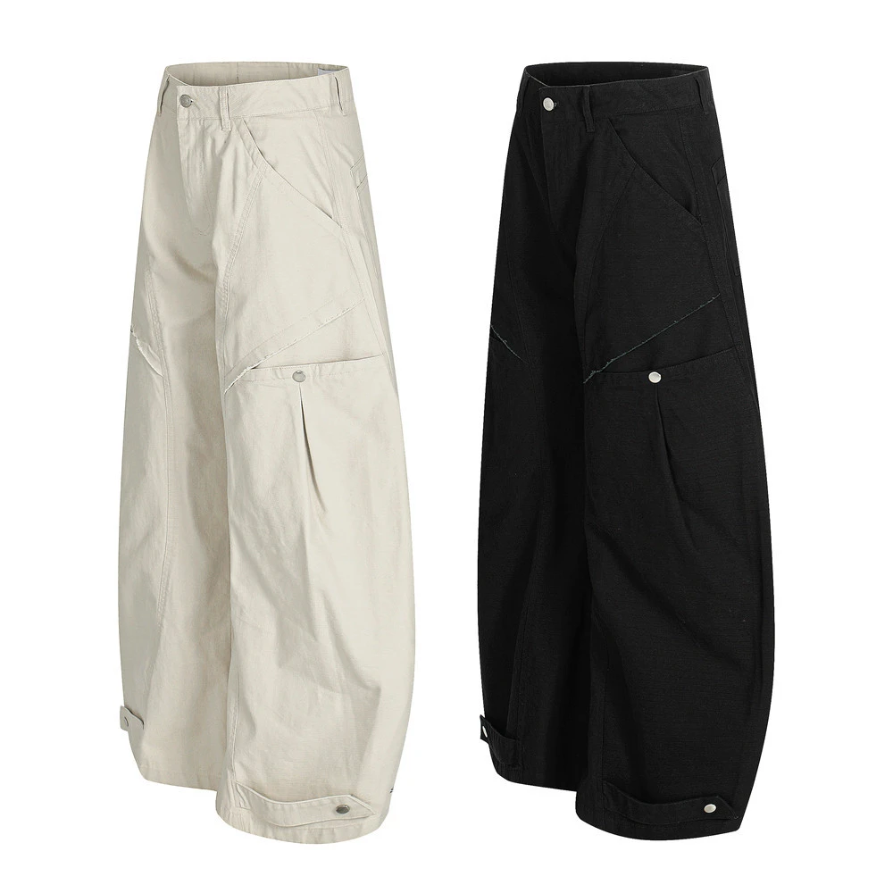 美式复古大口袋设计弯刀cleanfit宽松廓形工装休闲裤设计感磨边