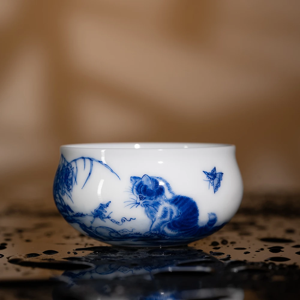 MS-0064[学茶严选]画堂春单猫束口杯（瓜蝶） 陶瓷