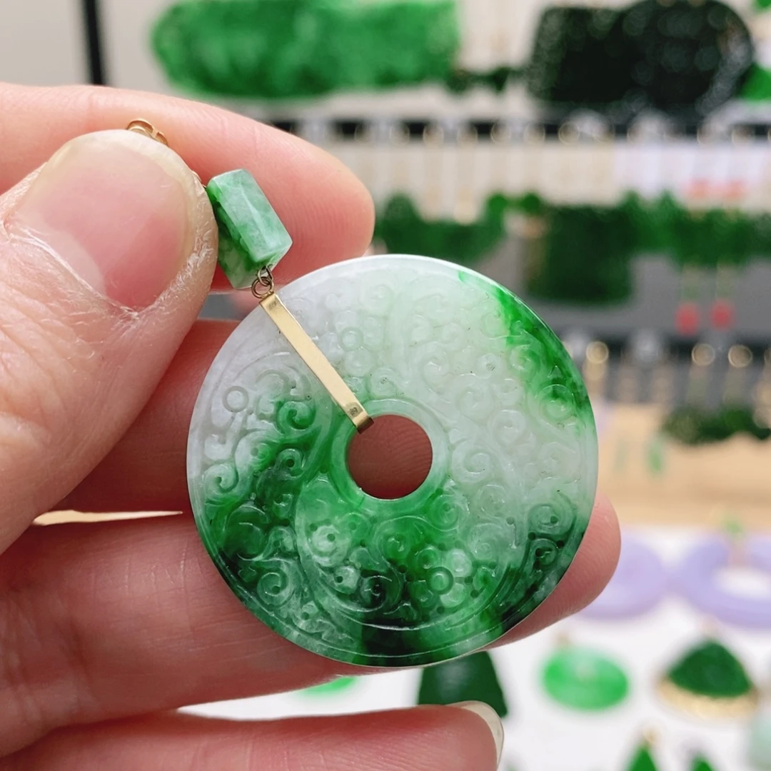 翡翠18K金镶嵌耳饰挂件