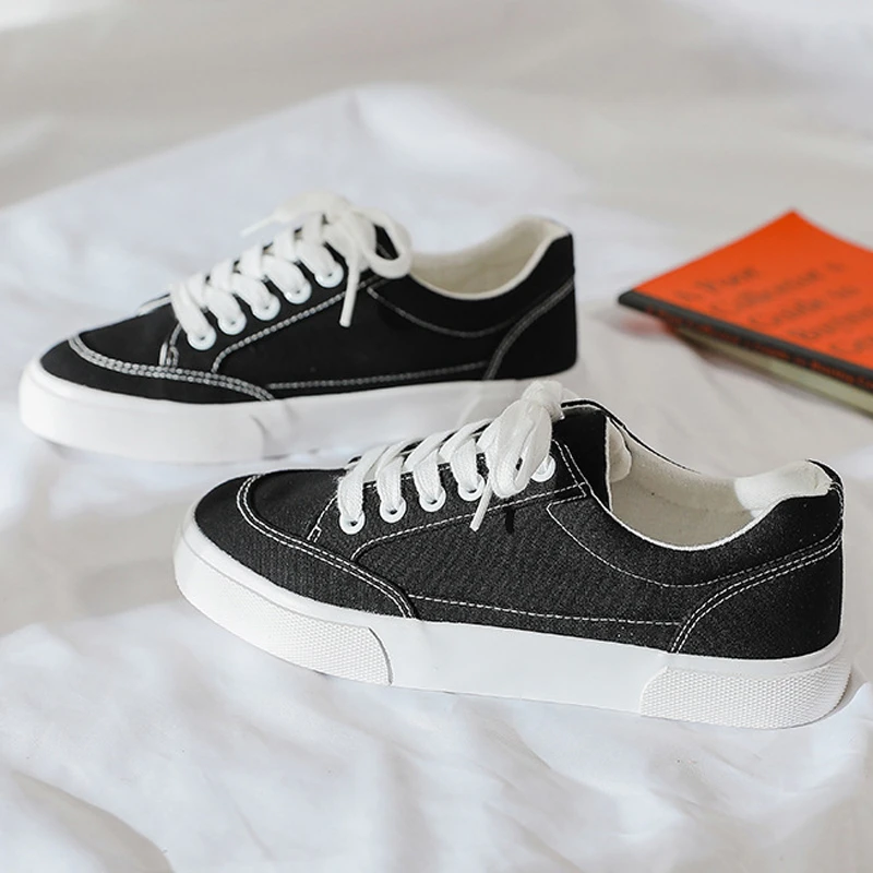 【薄底2.5厘米】2025夏季爆款平底低帮运动学生帆布鞋纯色黑色板鞋