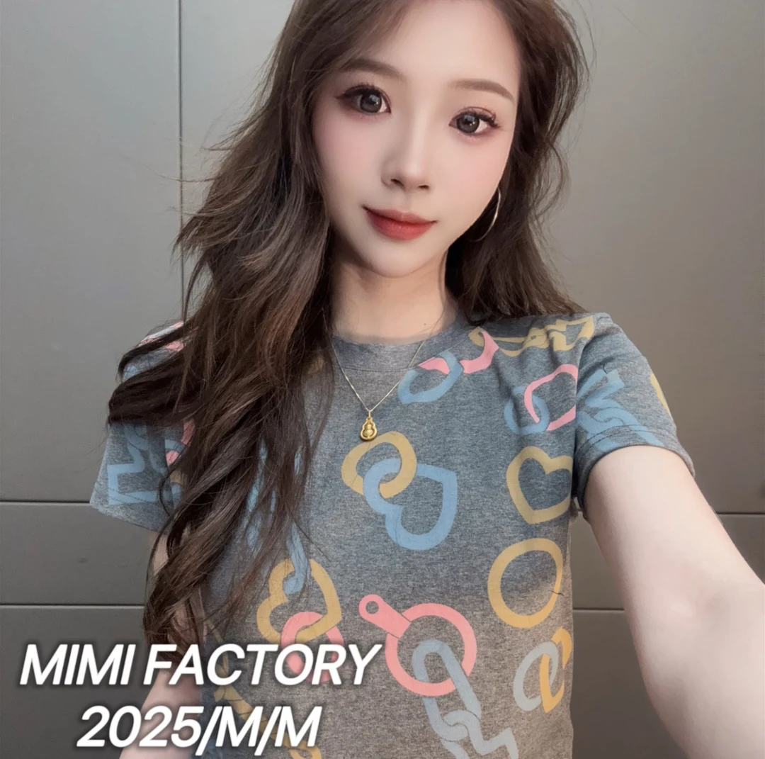 芈芈 2025新款短袖 欧货满印短袖T恤女修身显瘦百搭上衣#