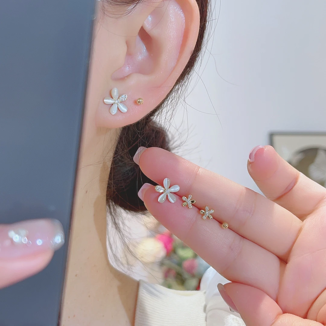 小清新花朵猫猫石耳钉甜美精致时尚轻奢三对装-475