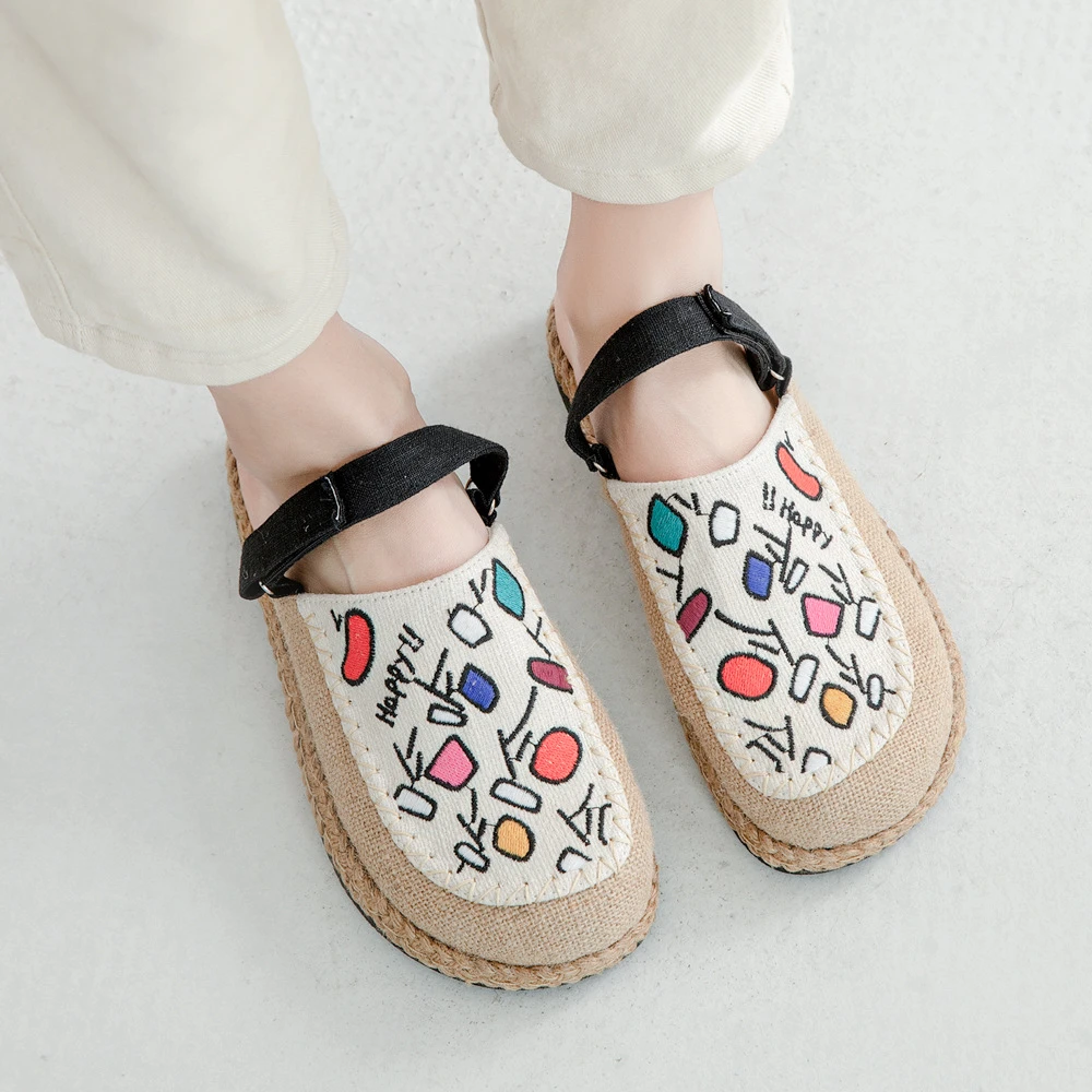春夏季新款亚麻透气原创两穿拖鞋防滑耐磨居家休闲百搭养脚女鞋子