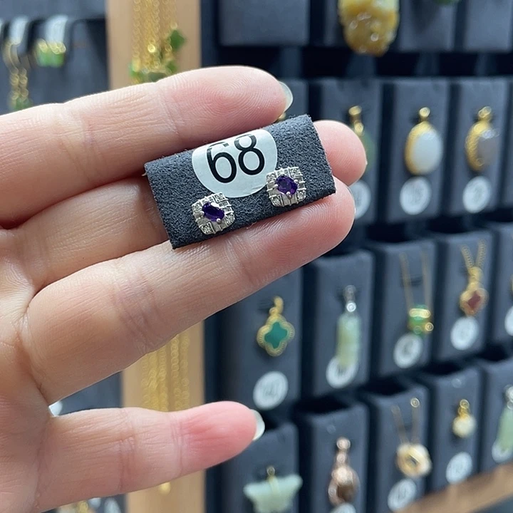 银S925镶嵌紫晶耳饰68