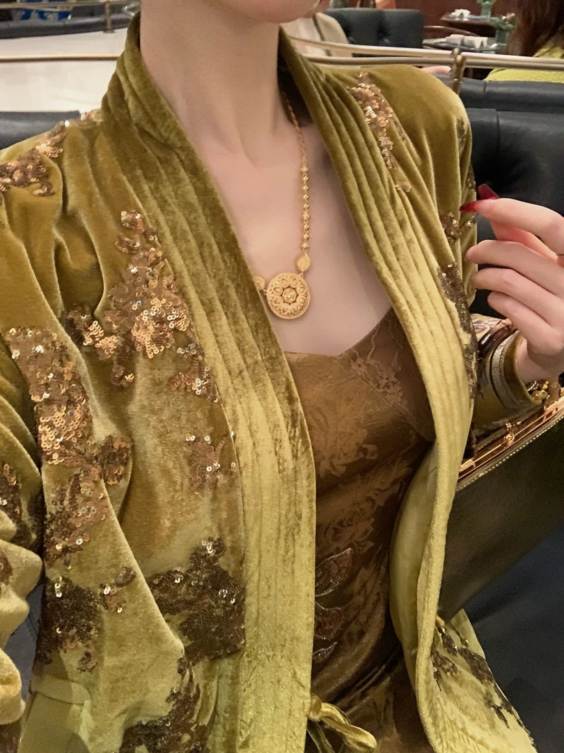 【雅乔定制】静檀听晚 新中式国风刺绣亮片丝绒外套DYZY-24107418