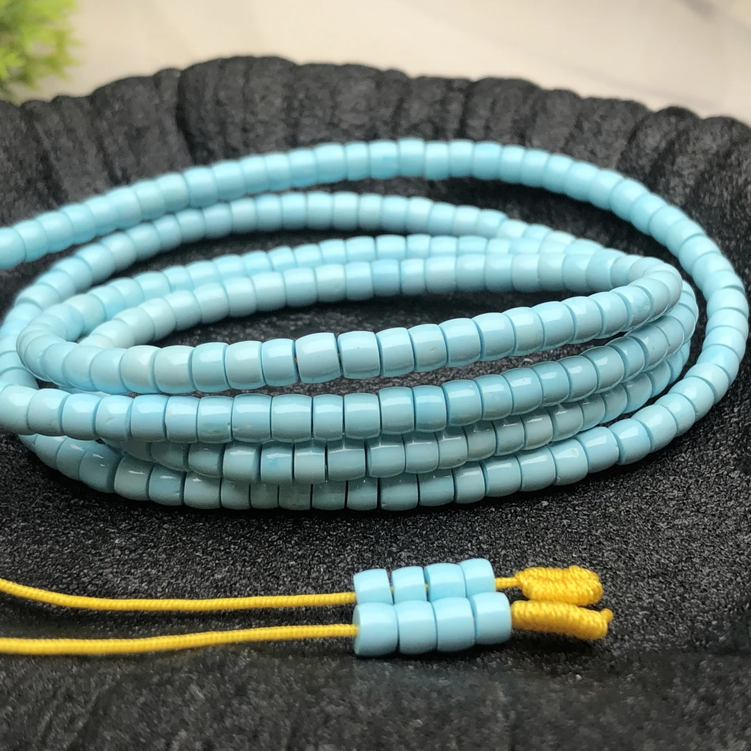 节日礼物，原矿绿松石.干净直切同料多圈链