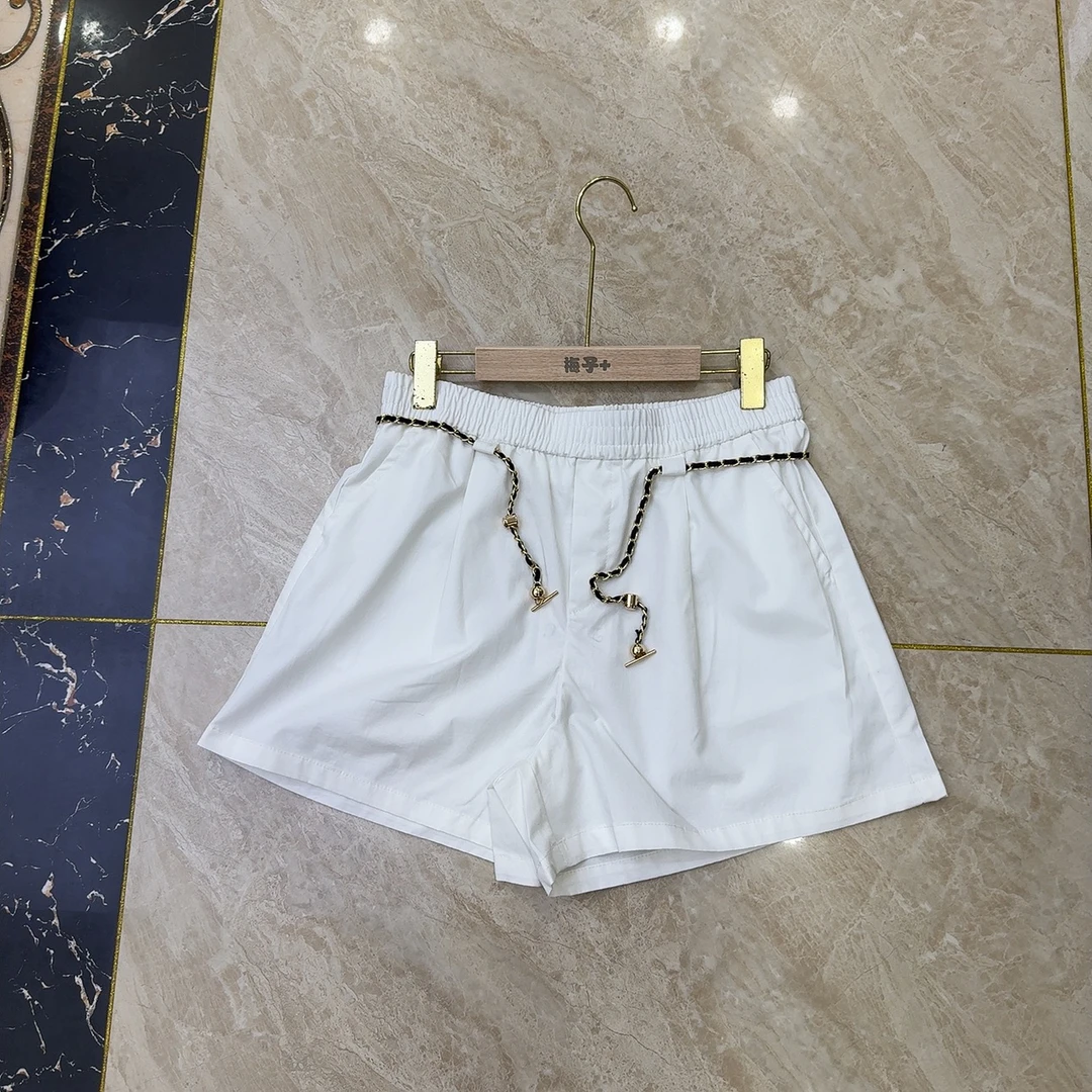 1103高腰夏季通勤直筒裤短裤纯色潮流女士松紧腰