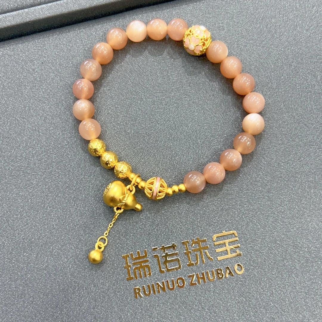 瑞诺黄金太阳石葫芦手链新款足金999福禄招财手串生日礼物送女友