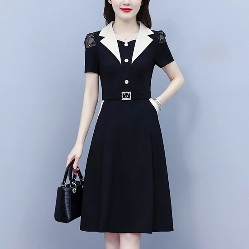 【6825人收藏】短袖连衣裙2024新款中年妈妈大码显瘦裙子女夏中长款