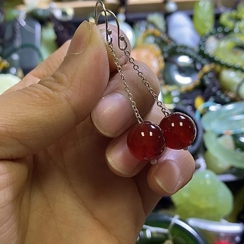 玛瑙/玉髓耳环合金一对