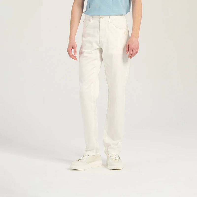 RARE威雅男裤2025夏季新款修身版手工感贴标白色休闲牛仔裤