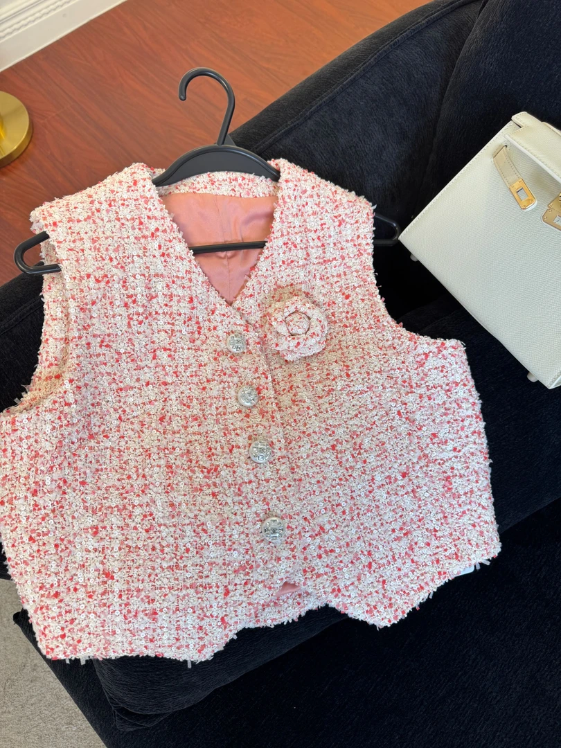 【大希希×独立设计师款】粉色小香风马甲背心夏季设计师小众