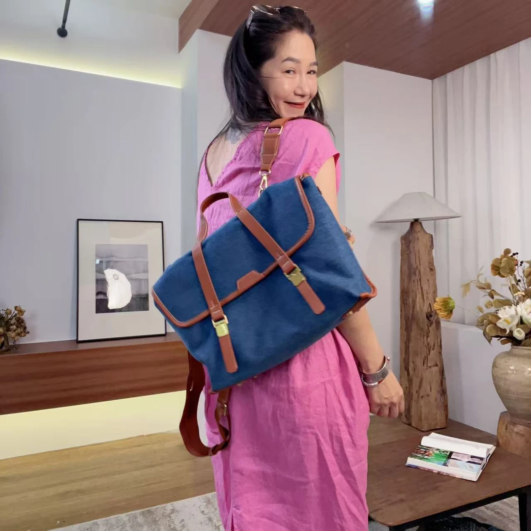 548-85方牛仔双背包蓝色重工潮流复古学生