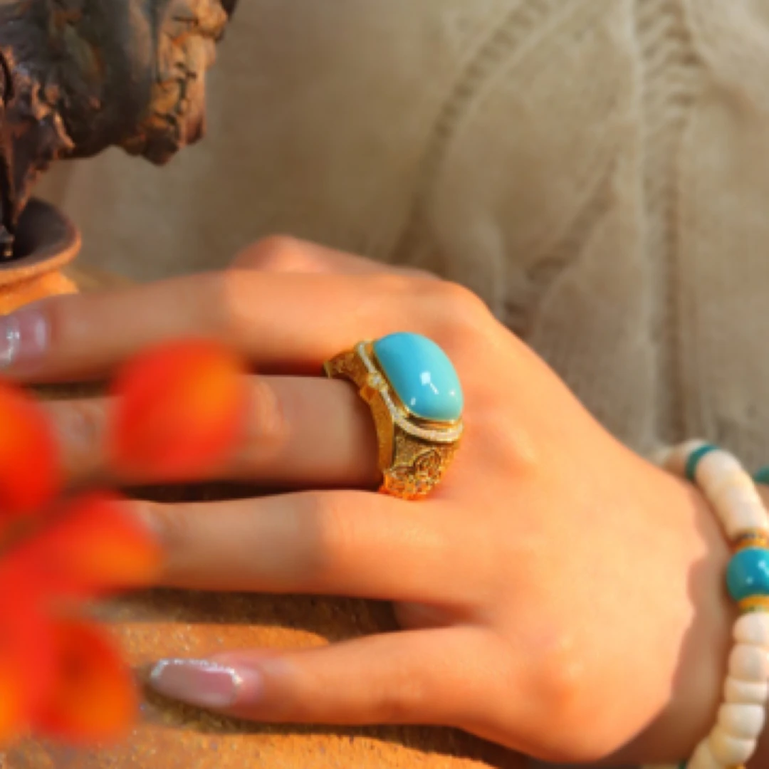 【已结缘仅欣赏】重工豪镶原矿绿松石高奢男女戒指18K镶嵌小众珠宝