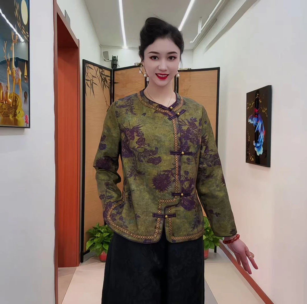 8966国风复古提花圆领时尚百搭斜襟旗袍上衣