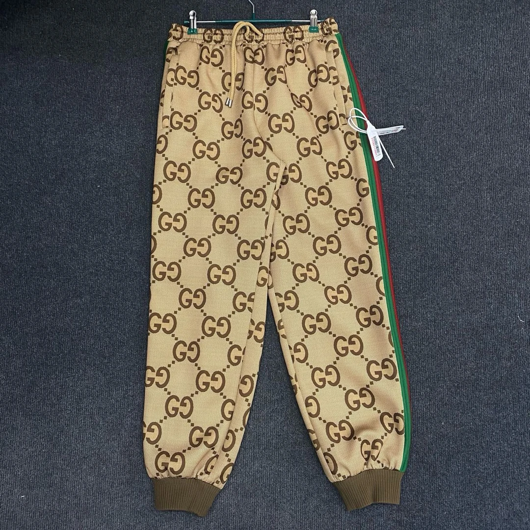 99新 GUCCI/古驰 字母满印拼色条纹束脚休闲运动裤/S码