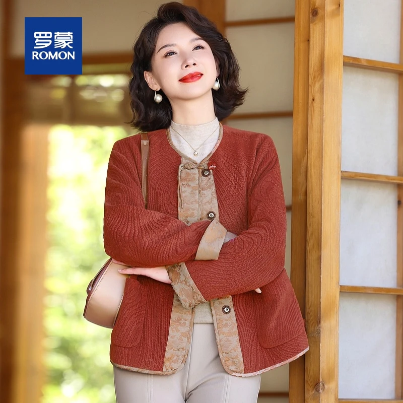 罗蒙50多岁洋气妈妈秋装外套中老年女装国风短款夹克春秋季上衣服