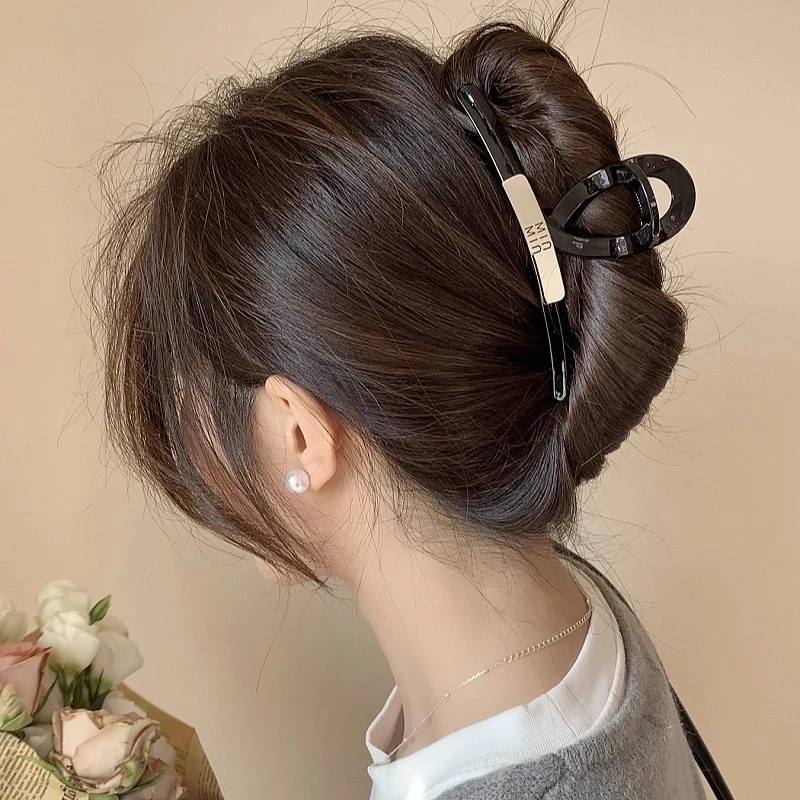 亚克力银色字母标发抓夹女大号发量多发夹高级感盘发鲨鱼夹后脑勺