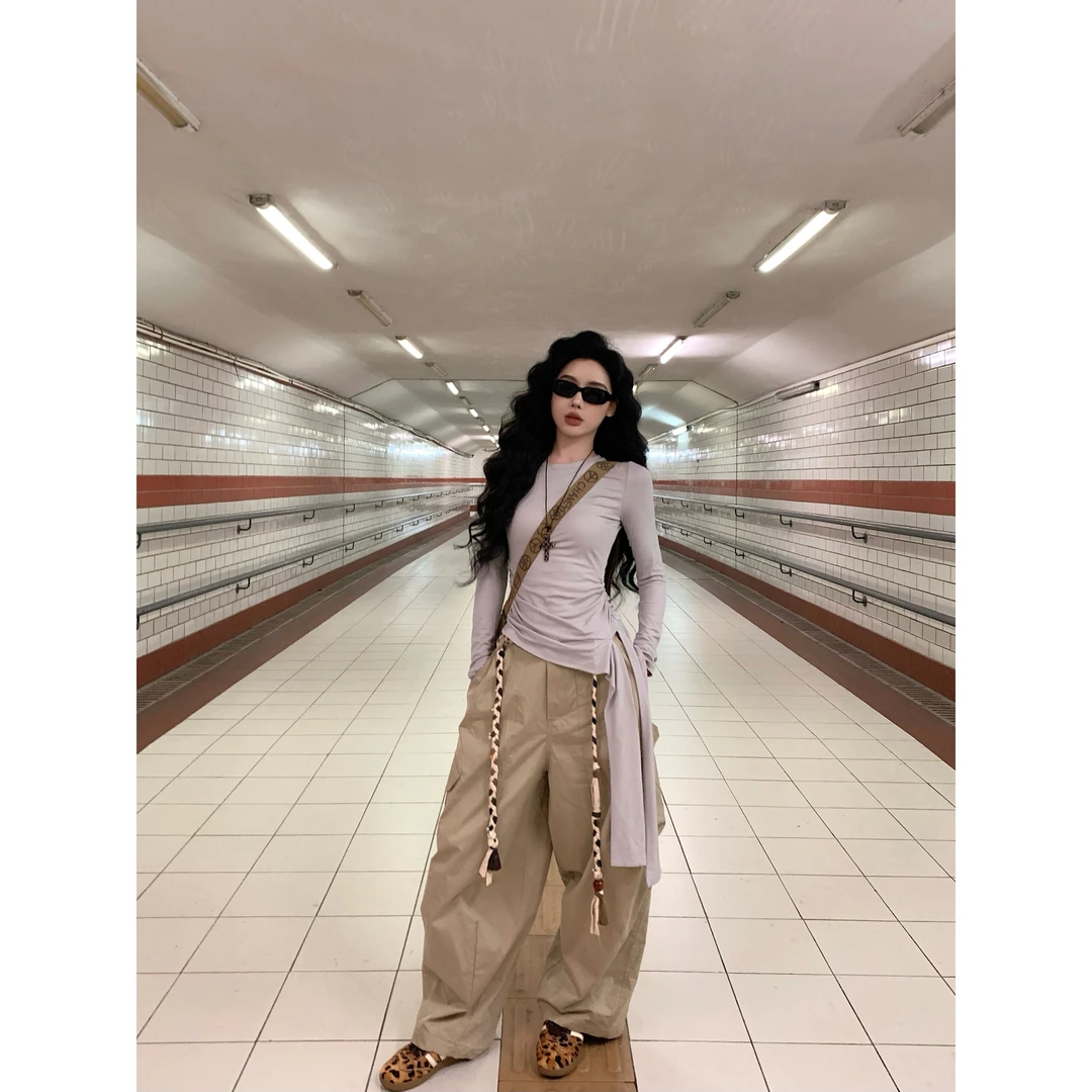 【618现货5折】女大口袋宽松直筒裤阔腿休闲裤90086