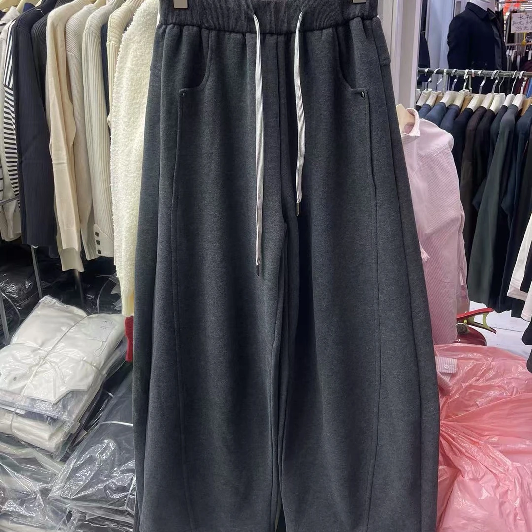 9898高腰萝卜裤女宽松显瘦保暖休闲裤抽绳松紧腰百搭阔腿裤直筒裤