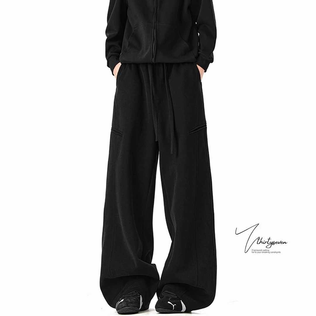 美式复古高街设计感弯刀卫裤男秋季潮牌宽松直筒裤痞帅阔腿裤港风