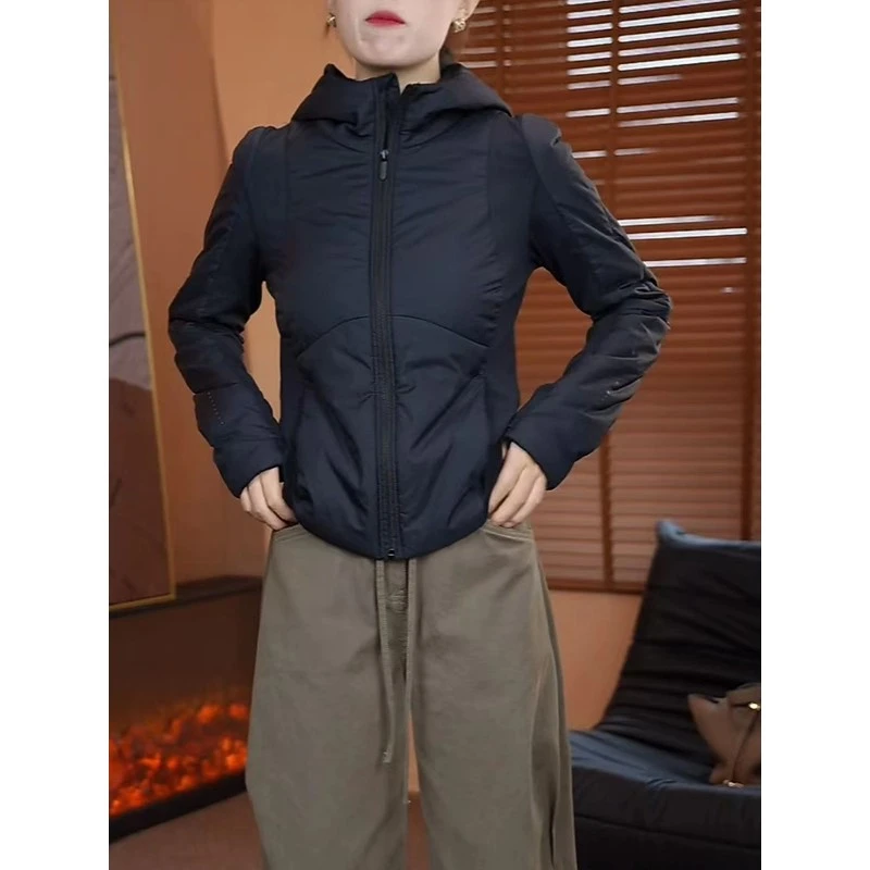 【200斤胖妹妹】美式轻薄连帽二棉外套女秋冬气质修身显瘦保暖夹克