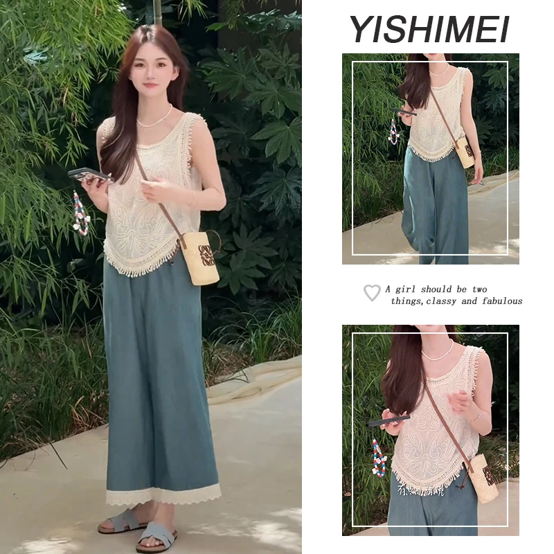 夏季超火一整套2025年新款爆款洋气百搭无袖上衣高腰休闲裤两件套