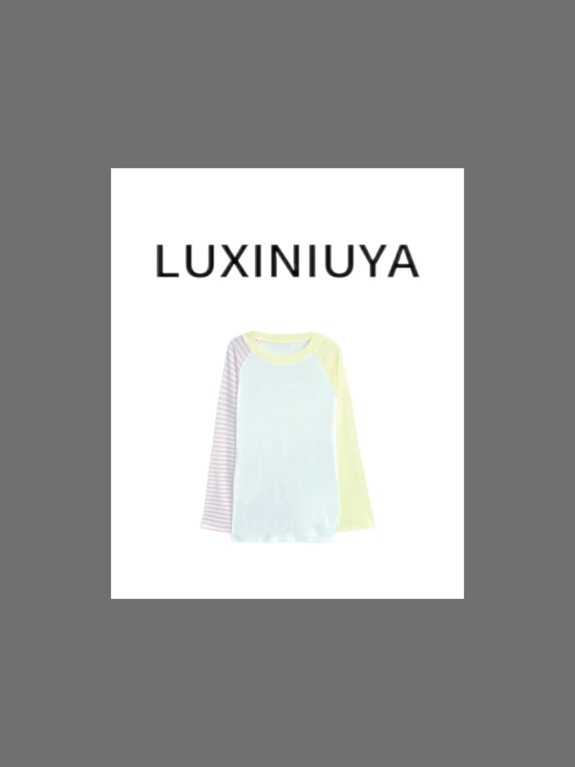 【LUXINIUYA】秋季新款撞色条纹设计感显瘦T恤#CX1659