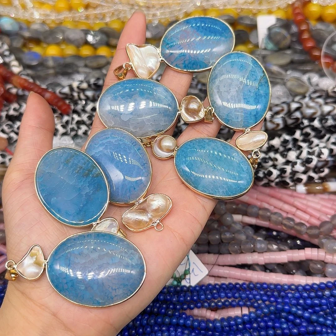 玛瑙/玉髓合金珠宝半成品蓝玛瑙吊坠一个