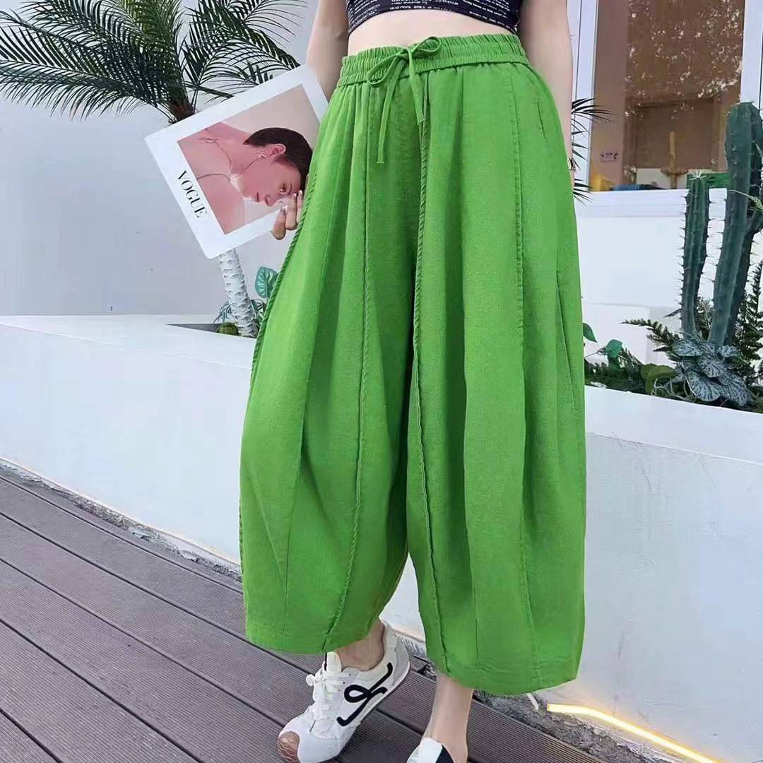欧版时尚休闲裤女2025夏季新款宽松阔脚洋气灯笼裤南瓜裤八分裤潮