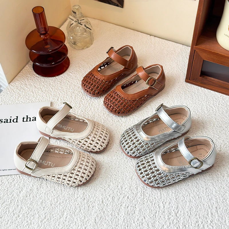 女童韩版镂空皮鞋202025夏季新款儿童凉鞋编织公主鞋外穿小女孩鞋