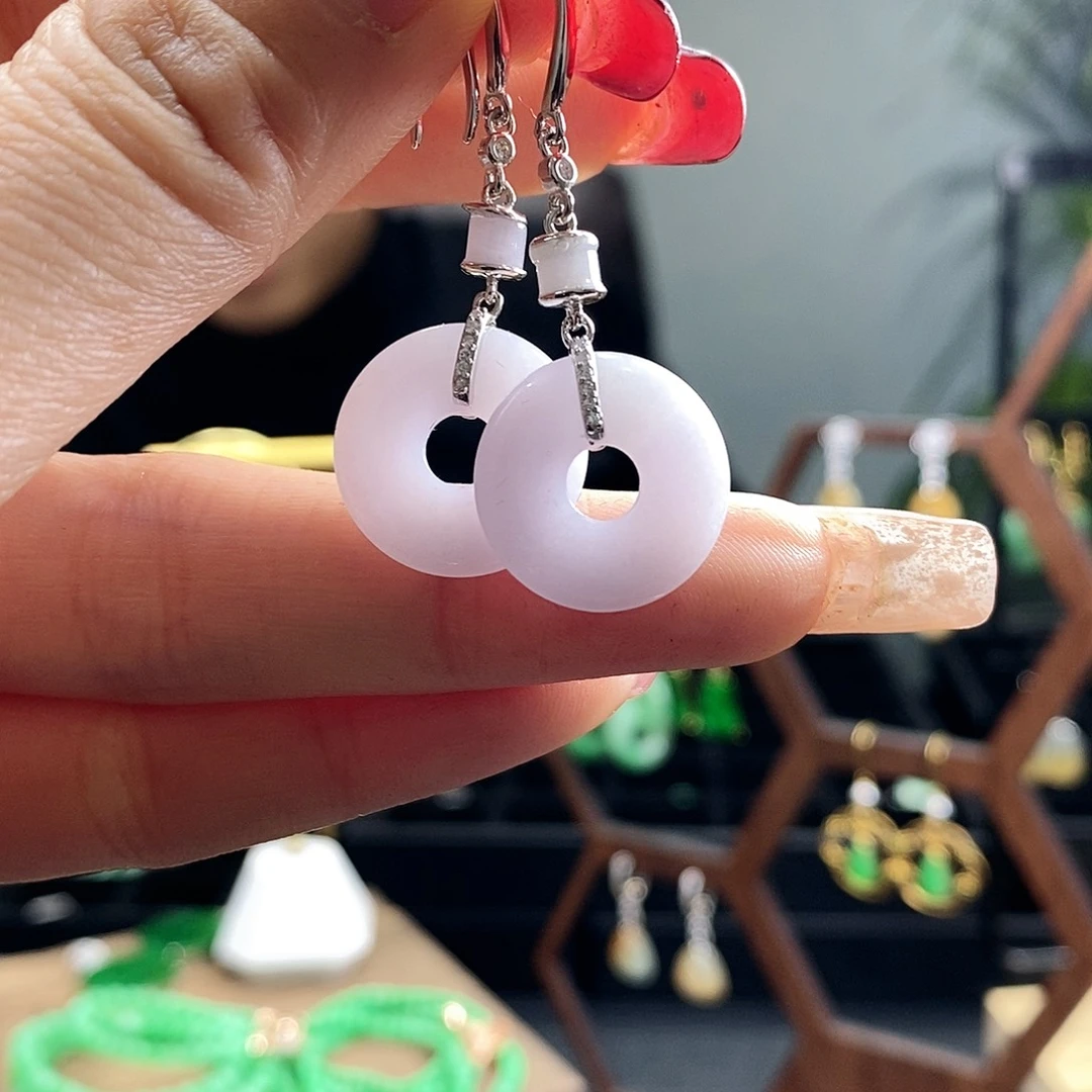 翡翠耳饰银S925镶嵌翡翠