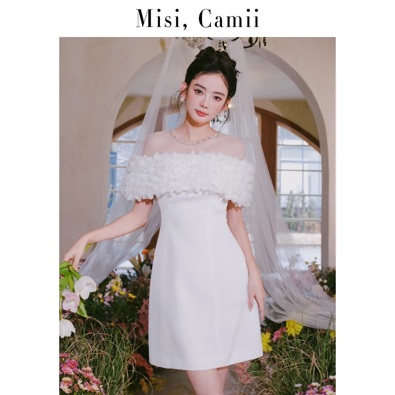 Misi,Camii春夏重工钻链立体提花连衣裙轻奢名媛收腰礼服短款裙子
