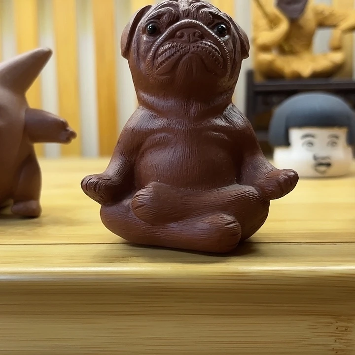 紫砂茶宠紫砂打坐八哥犬茶宠