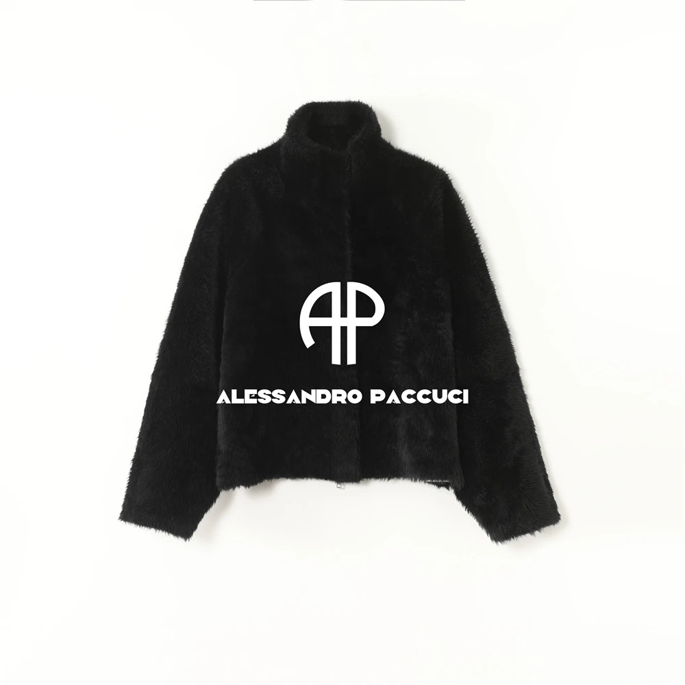 AP洛哥54113CM【黑标系列】意大利进口羊皮毛一体立领保暖宽松外套