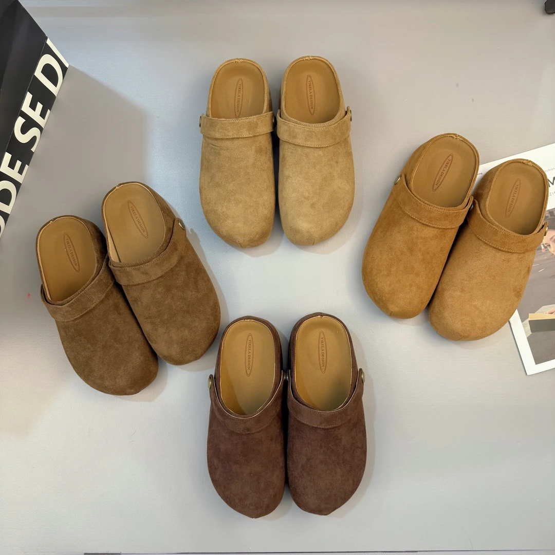 复古两穿勃肯鞋包头半拖鞋女外穿2025秋季新款厚底内增高穆勒单鞋