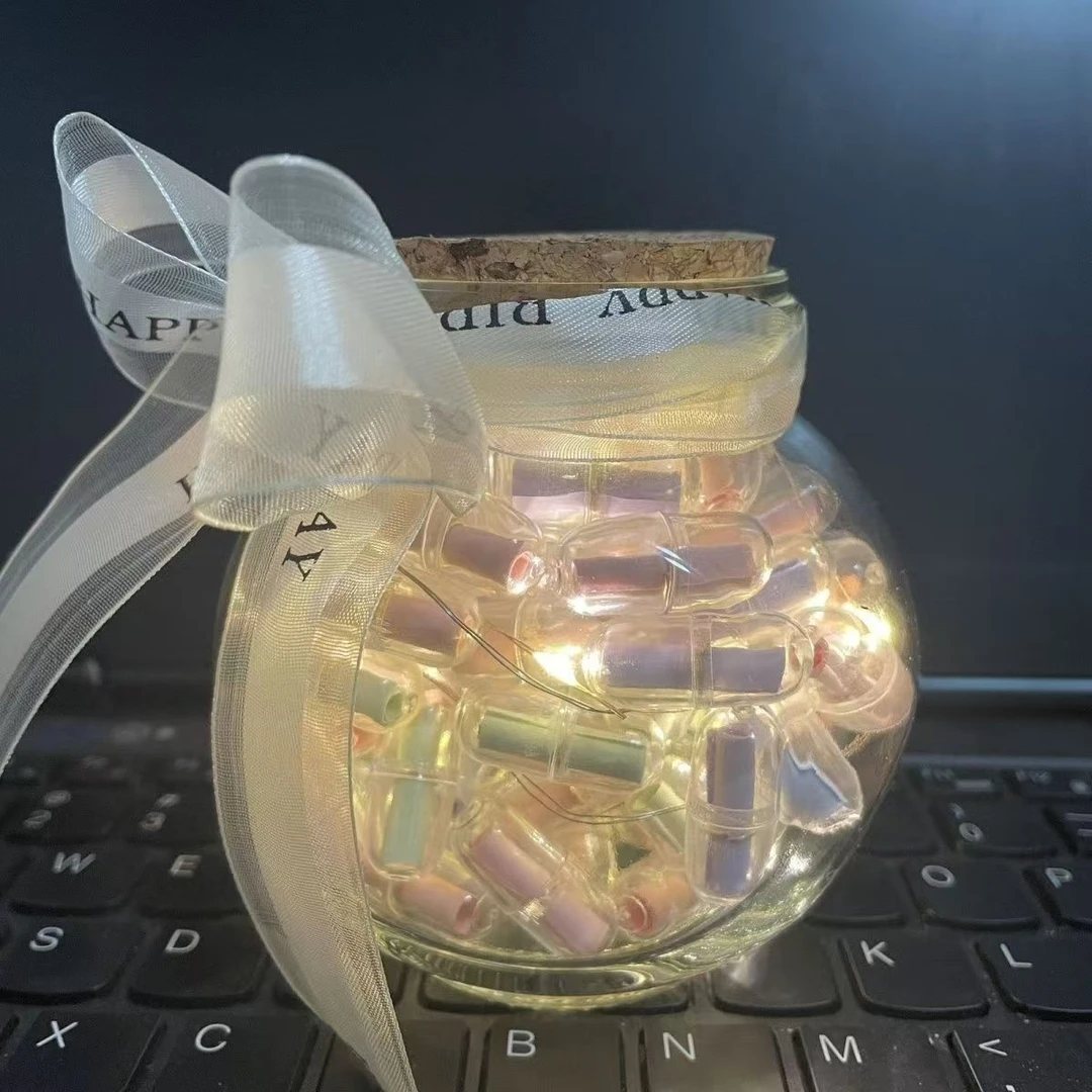 高颜值胶囊情书手工许愿瓶透明发光星星瓶情人节送对象七夕礼物LX
