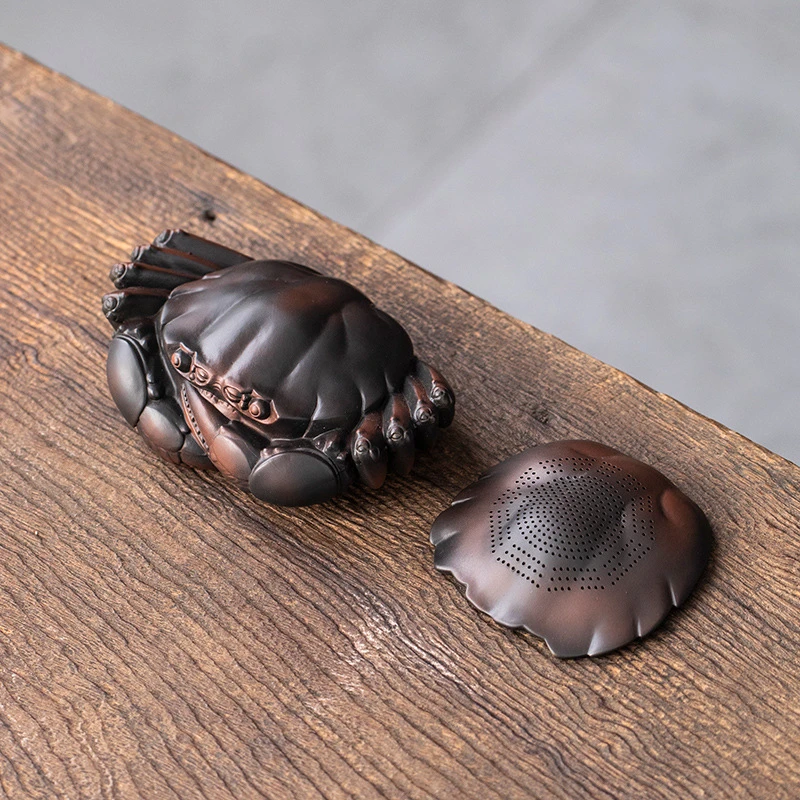 紫陶茶漏螃蟹将茶滤茶叶过滤网紫陶茶宠摆件功夫茶道创意网红摆件