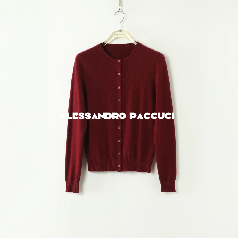 AP洛哥43158SK【绒歌】圆领100羊绒红色极简风上衣针织开衫2024秋