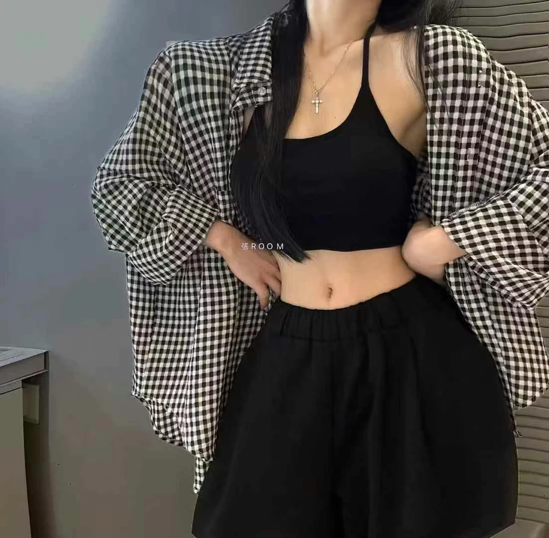 ROU-ROU)JIA格子两件套防晒衬衣57R38