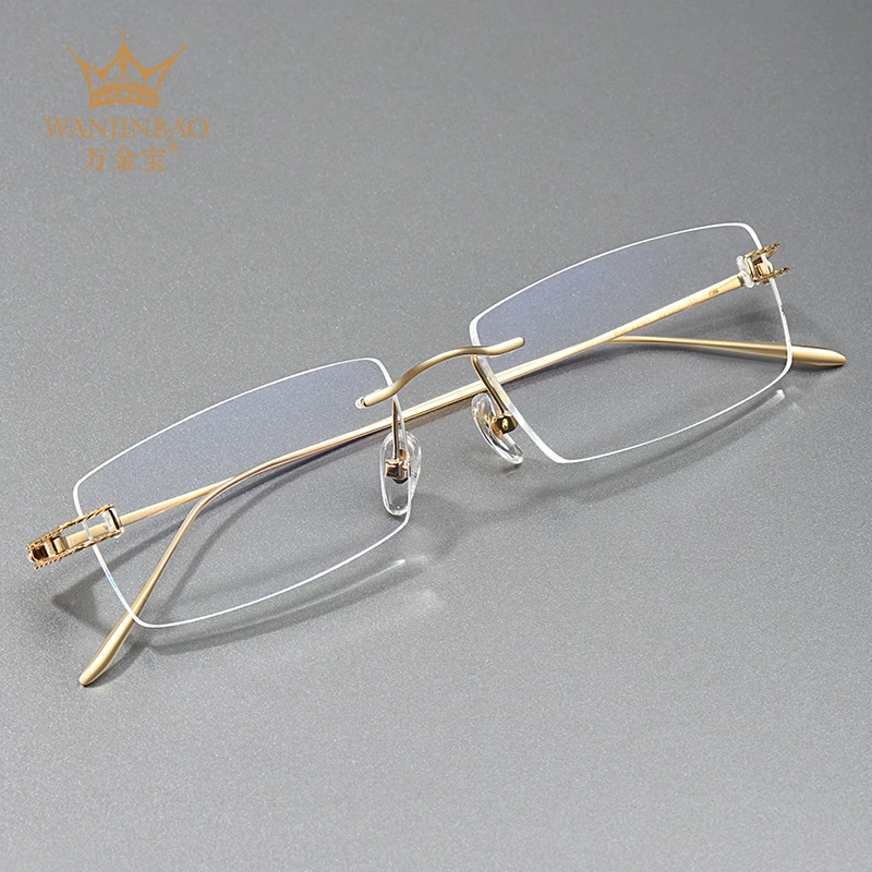 万金宝18K金简约无框切边眼镜时尚男款蓝光2216Y