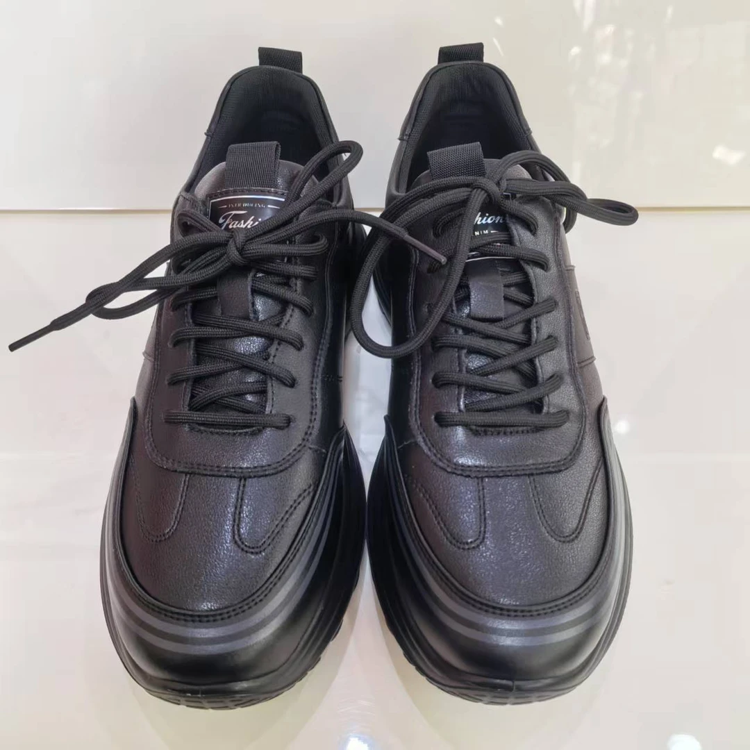 男式牛皮休闲帮带运动皮鞋舒适透气吸汗耐磨防滑百搭好清理有弹性