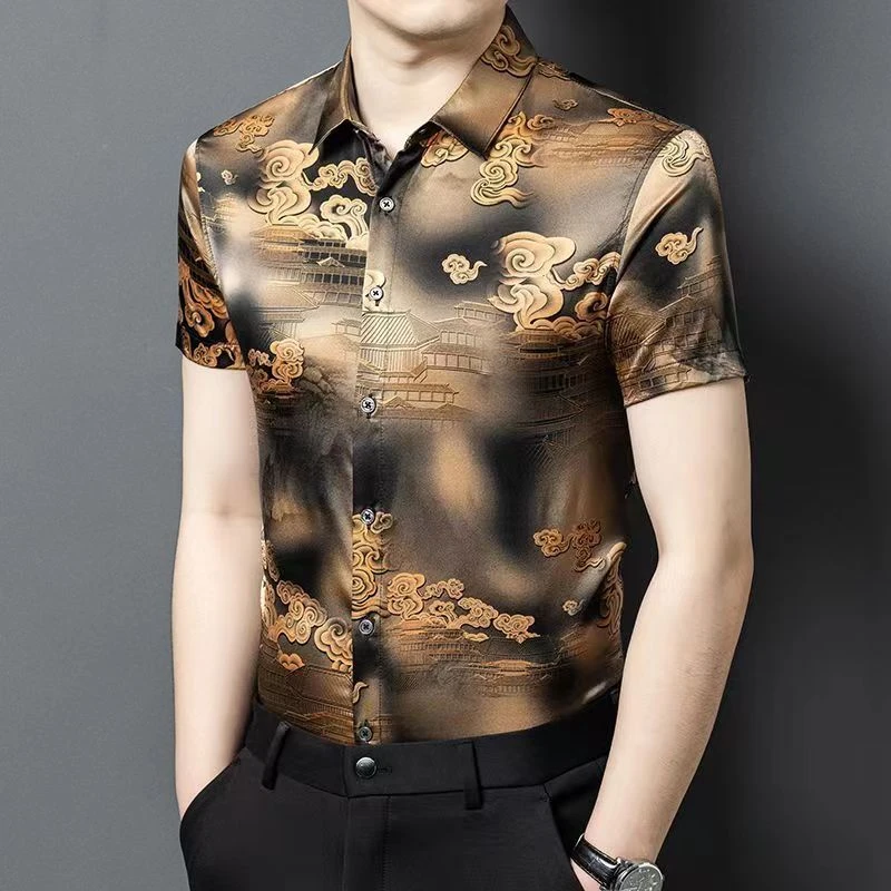 【桑蚕丝年中大促】男士夏季薄款天然真丝桑蚕丝短袖男装三色可选S