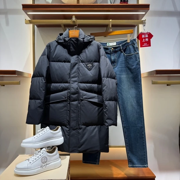 冬季男士中长款连帽防风保暖休闲羽绒服